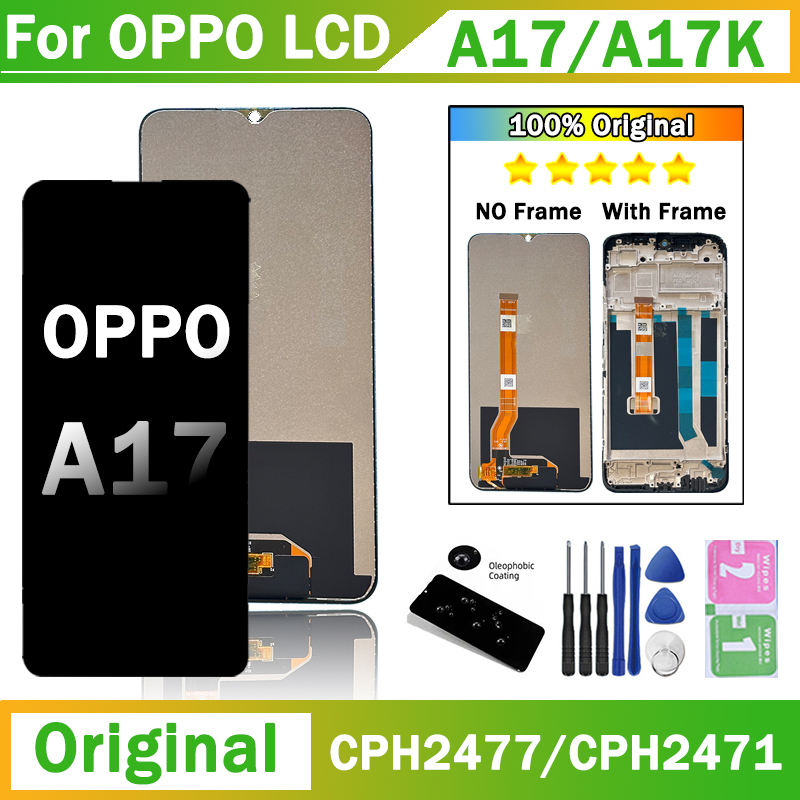 Original 6.5inch For Oppo A17 LCD CPH2477 Display Screen Frame Touch Panel Digitizer For Oppo A17K LCD CPH2471 Display