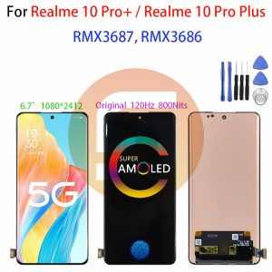 Original AMOLED For Oppo Realme 10 Pro Plus RMX3687 RMX3686 Lcd Display Touch Screen Digitizer Assembly